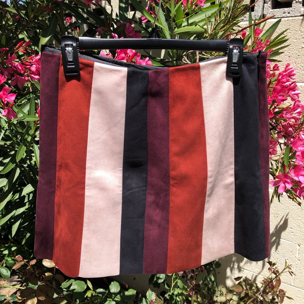 Cute Mini Striped Faux suede skirt